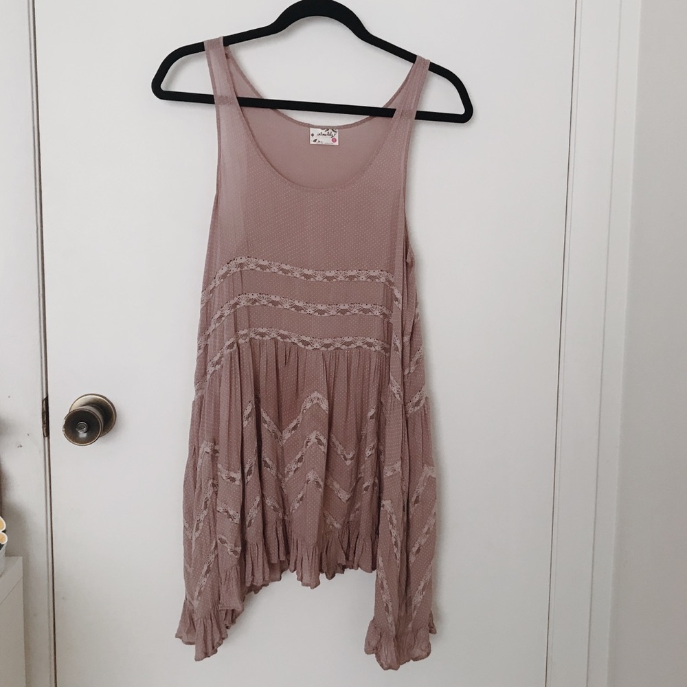 Free people trapeze slip dress lace misty pink